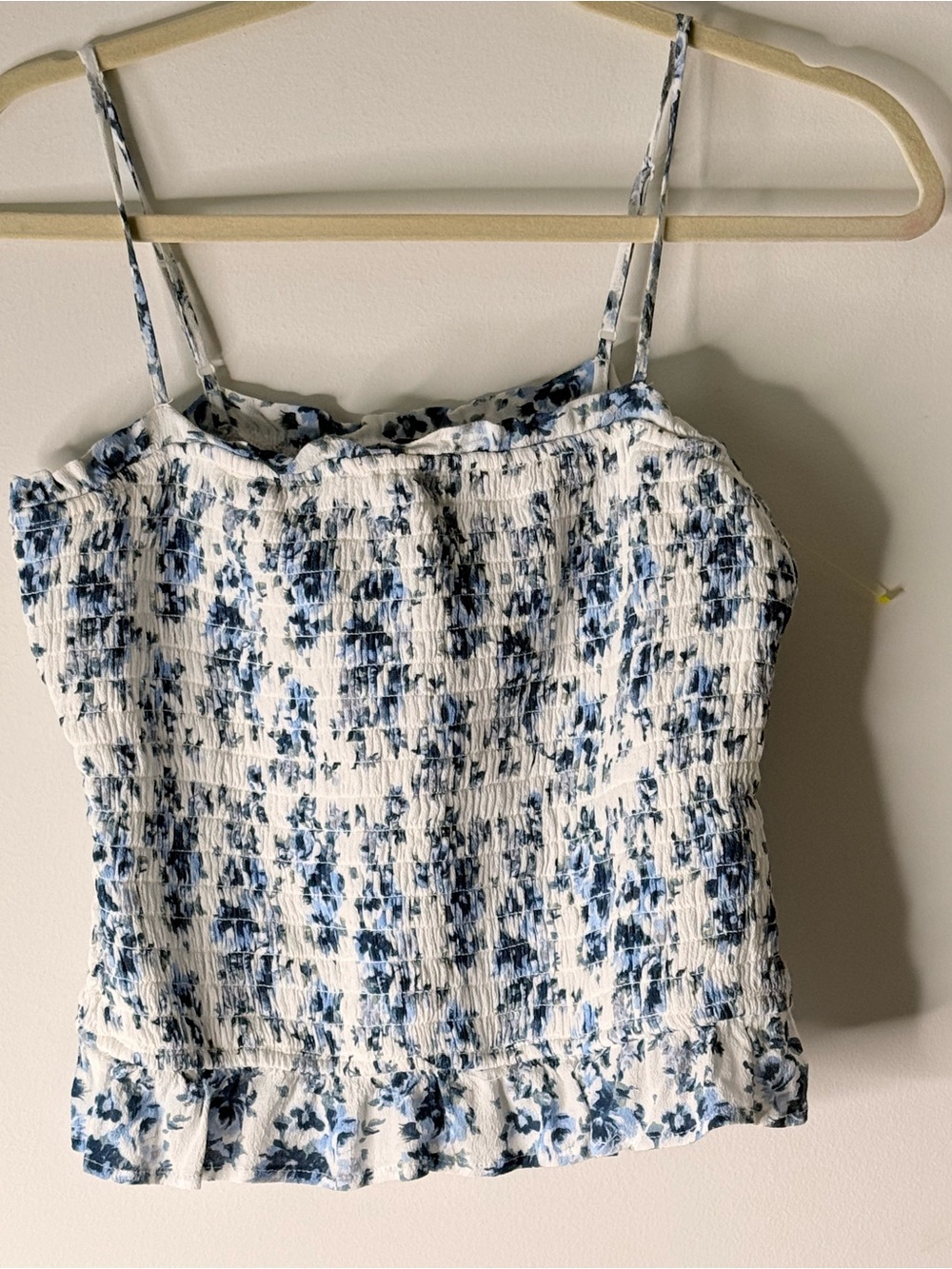 White & Blue Floral Smocked Cami Top
